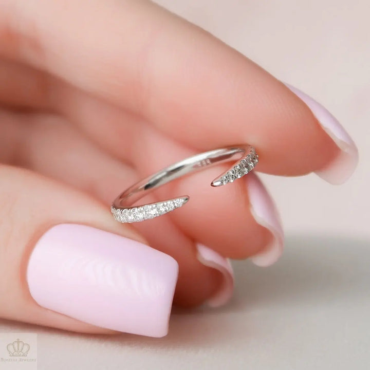 U Pave Rounded Open Wedding Band Ring - CR001 - Roselle Jewelry