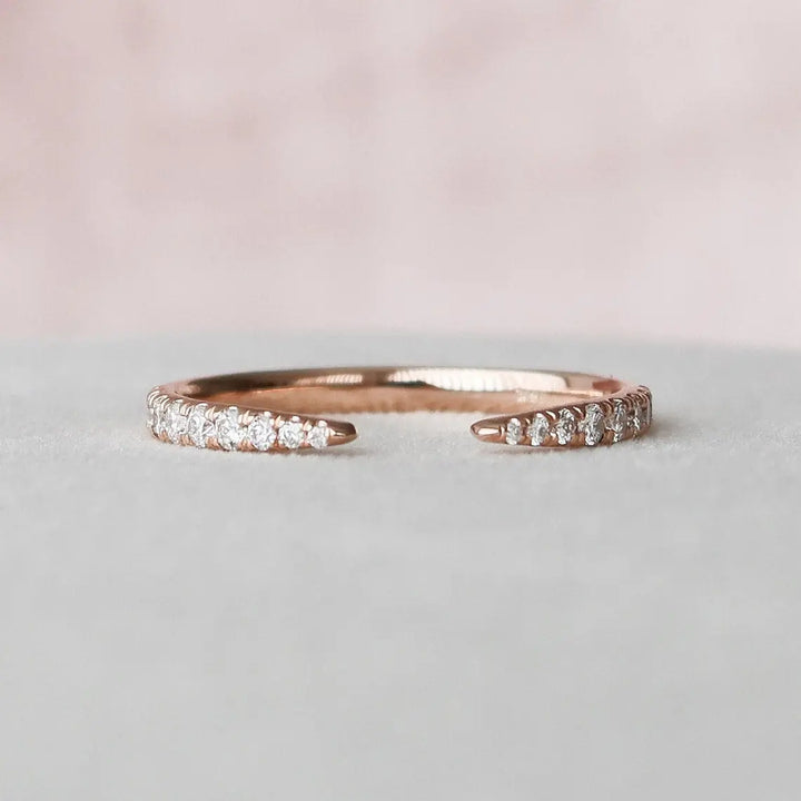 U Pave Rounded Open Wedding Band Ring - CR001 - Roselle Jewelry