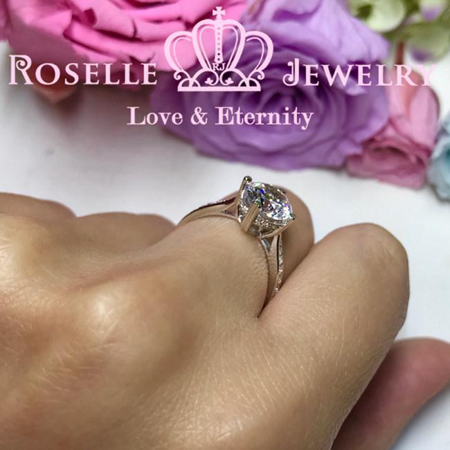 Heart Shape Four Prong Side Stone Engagement Ring -T13 - Roselle Jewelry